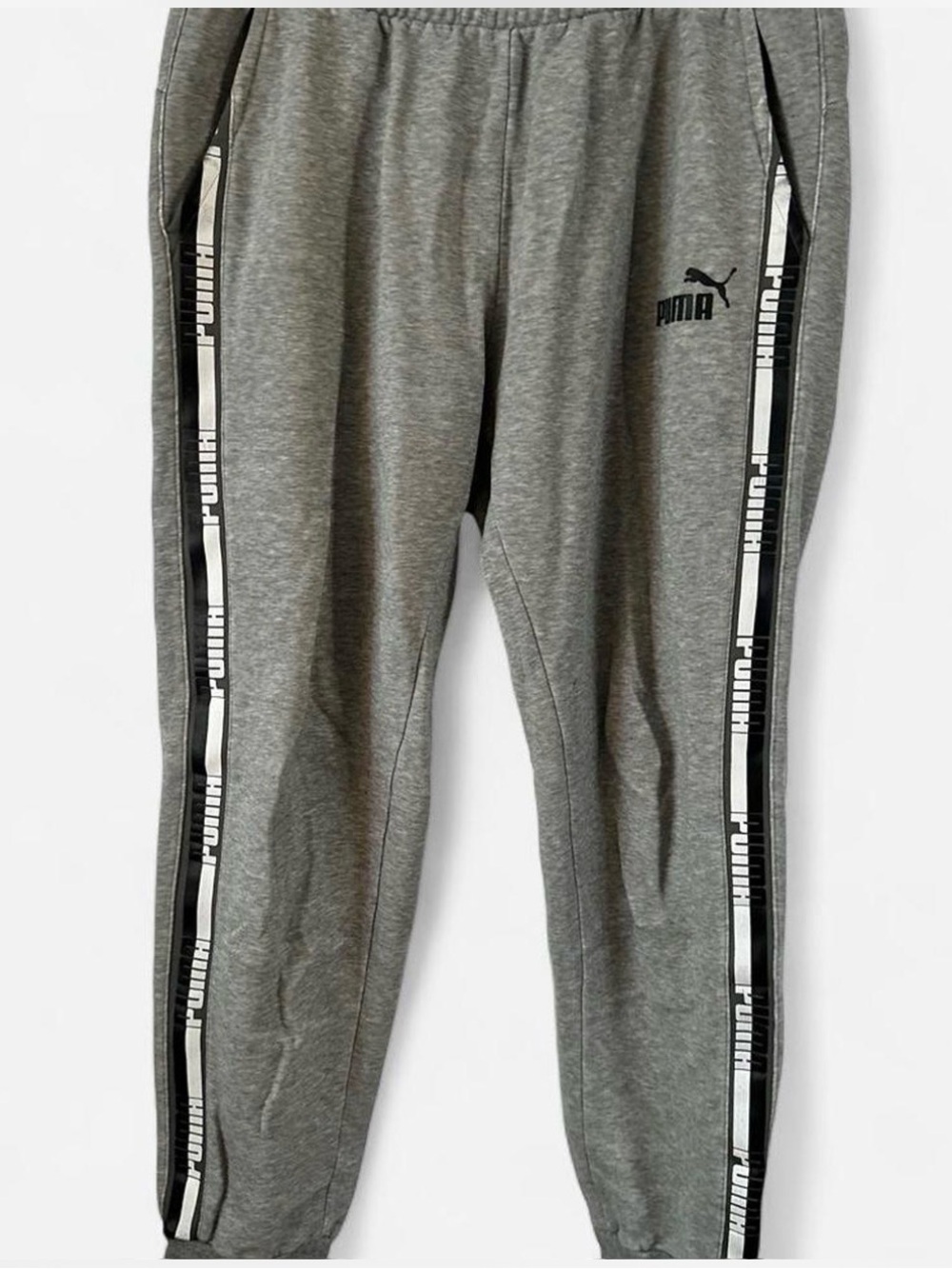 PUMA Men’s Amplified Logo Tape Jogger Sweatpants Gray Size Large - Picture 2 of 12